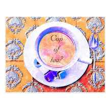 cup of tea - rustic look teacup with candy postcards