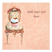 Cupcake and Chair vintage Style Invitation Card