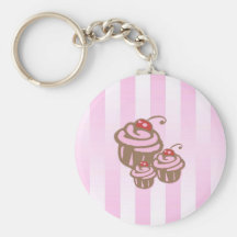 Cupcake and Pink Candy Stripe Keyring Keychains