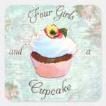 Cupcake and Pink Roses Stickers