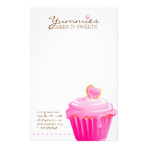 Cupcake Bakery Pastry Chef Pink Heart Stationery Design