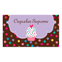 Cupcake Bakery Polka Dots Purple Brown Heart Business Cards
