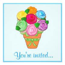 Cupcake Bouquet Anniversary Party Custom Invite