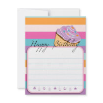 CUPCAKE HAPPY BIRTHDAY FLAT CARD CUSTOM INVITE