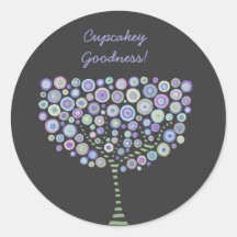 Cupcake Toppers Blue Retro Circle Tree Stickers