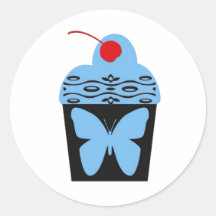 Cupcake with blue butterfly & cherry sticker