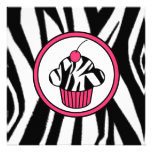 Cupcake with Cherry Invitation - Zebra Print /Pink