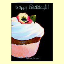 Cupcake with Pansy Art Design Birthday Card cards