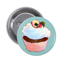 Cupcake with Pansy Art Design Button Pin buttons
