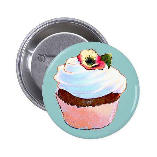 Cupcake with Pansy Art Design Button Pin
