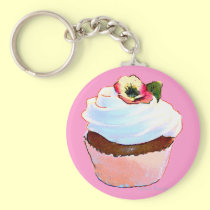 Cupcake with Pansy Art Design Key Chain keychains
