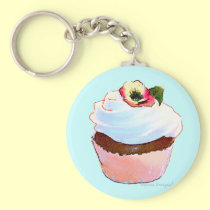Cupcake with Pansy Art Design Key Chain keychains
