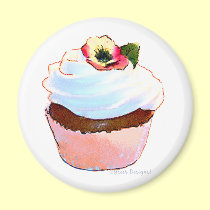 Cupcake with Pansy Art Design Magnet magnets