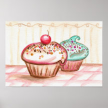 Cupcakes Folk Art Poster Print