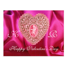 CUPID LACE HEART SILK FUCHSIA CLOTH , Pink Red Postcard