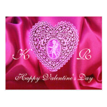 CUPID LACE HEART SILK FUCHSIA CLOTH , Pink Violet Post Card