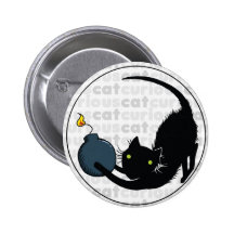 Curious Cat with Bomb Pinback Button