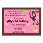 Curious Monkey Pink Personalized Invitations