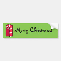 Curly Candy Cane green Christmas Bumper Sticker
