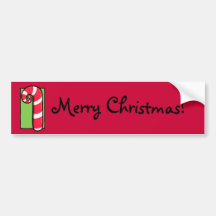 Curly Candy Cane red Christmas Bumper Sticker