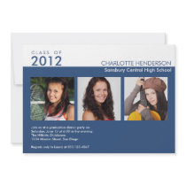 Custom 3 photo blue graduation class of invitation invitations