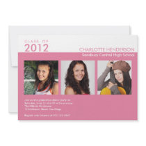 Custom 3 photo pink graduation class of invitation invitations