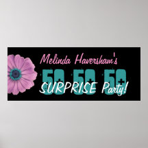 Custom 50th Surprise Birthday Party Pink Daisy Poster