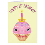 Custom Baby Girl's First Birthday Cupcake Card