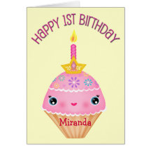 Custom Baby Girl's First Birthday Cupcake Card