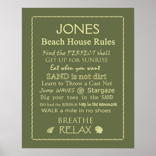 Custom Beach House Rules Poster Zazzle