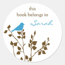 Custom Bird Bookplate Stickers in Blue