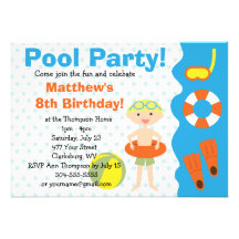 Custom Boy's Pool Party Birthday Custom Invitations