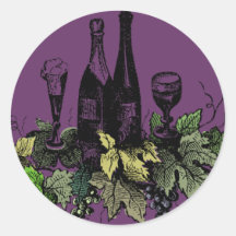 Custom colour vintage grapes grape leaves wine sticker