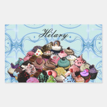 Custom Cupcakes Design (Blue) Rectangle Stickers