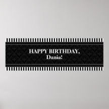 CUSTOM Damask Stripes Polka Dots Birthday Banner Print