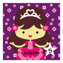 Custom Dark Hair Princess Birthday Invitations