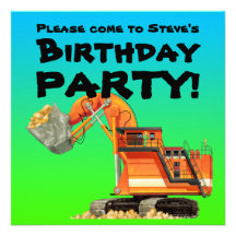Custom Excavator Party Invitations