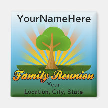 Custom Family Reunion, Green Tree with Sun Rays Fridge Magnets