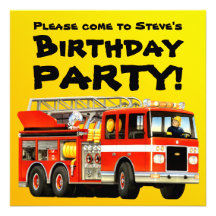 Custom Firetruck Party Invitations