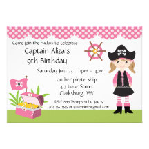 Custom Girl Pirate Birthday Party Invite