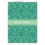 Custom Green Damask Greeting Card