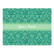 Custom Green Damask Postcard