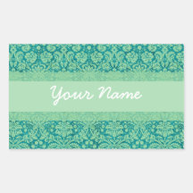 Custom Green Damask Rectangle Sticker