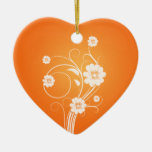 Custom Heart Ornaments White Flowers On Orange ornaments