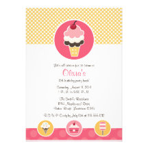 Custom Ice Cream Cone Birthday Party Invitations
