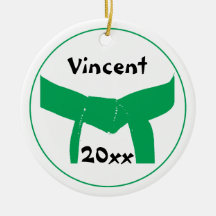 Custom Martial Arts Green Belt Round Ornament