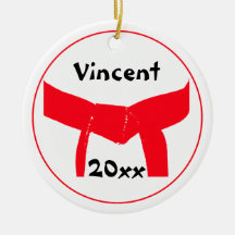 Custom Martial Arts Red Belt Round Ornament