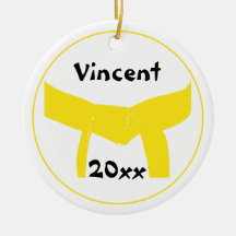 Custom Martial Arts Yellow Belt Round Ornament