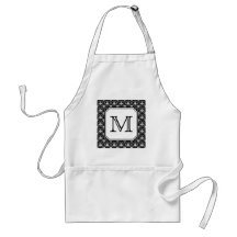 Custom Monogram. Black and White Damask Pattern. Apron