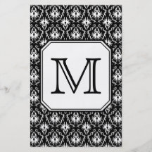 Custom Monogram. Black and White Damask Pattern. Full Color Flyer